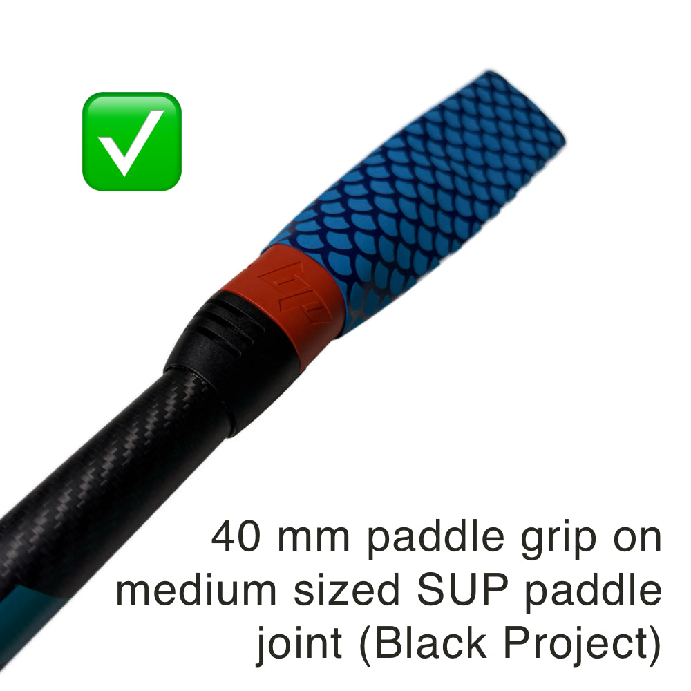 Blue Paddle Grip SUP 40 mm Fish Scale pattern on medium sized SUP paddle joint (Black Project)