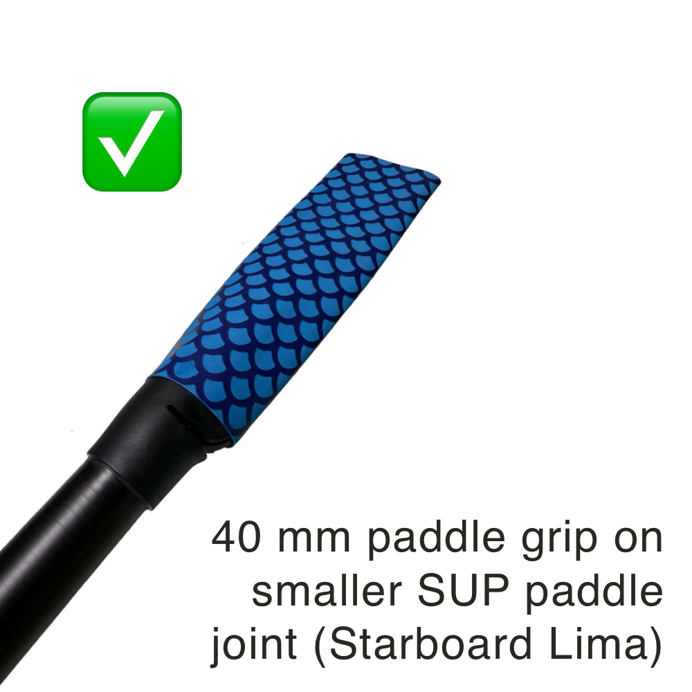 Blue Paddle Grip SUP 40 mm Fish Scale pattern on smaller SUP paddle joint (Starboard Lima)

