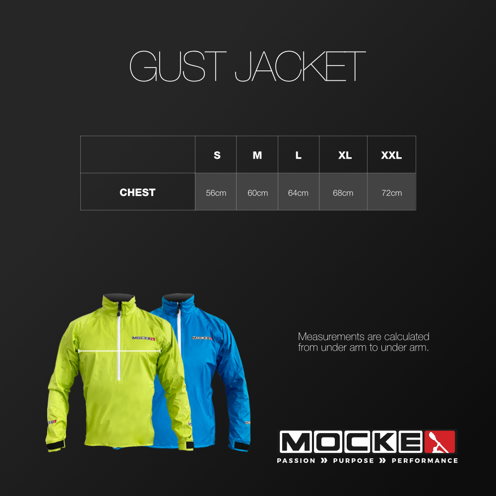 Mocke sizing chart for Gust Paddle Jacket