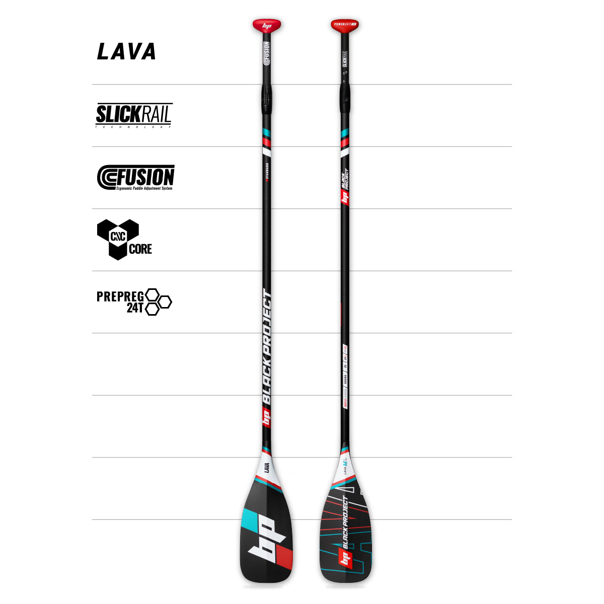 Black Project Lava adjustable SUP paddle, full view