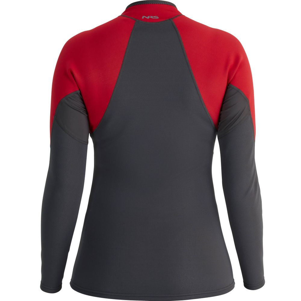 Front view of NRS Women's HydroSkin 0.5 Jacket in grey and red