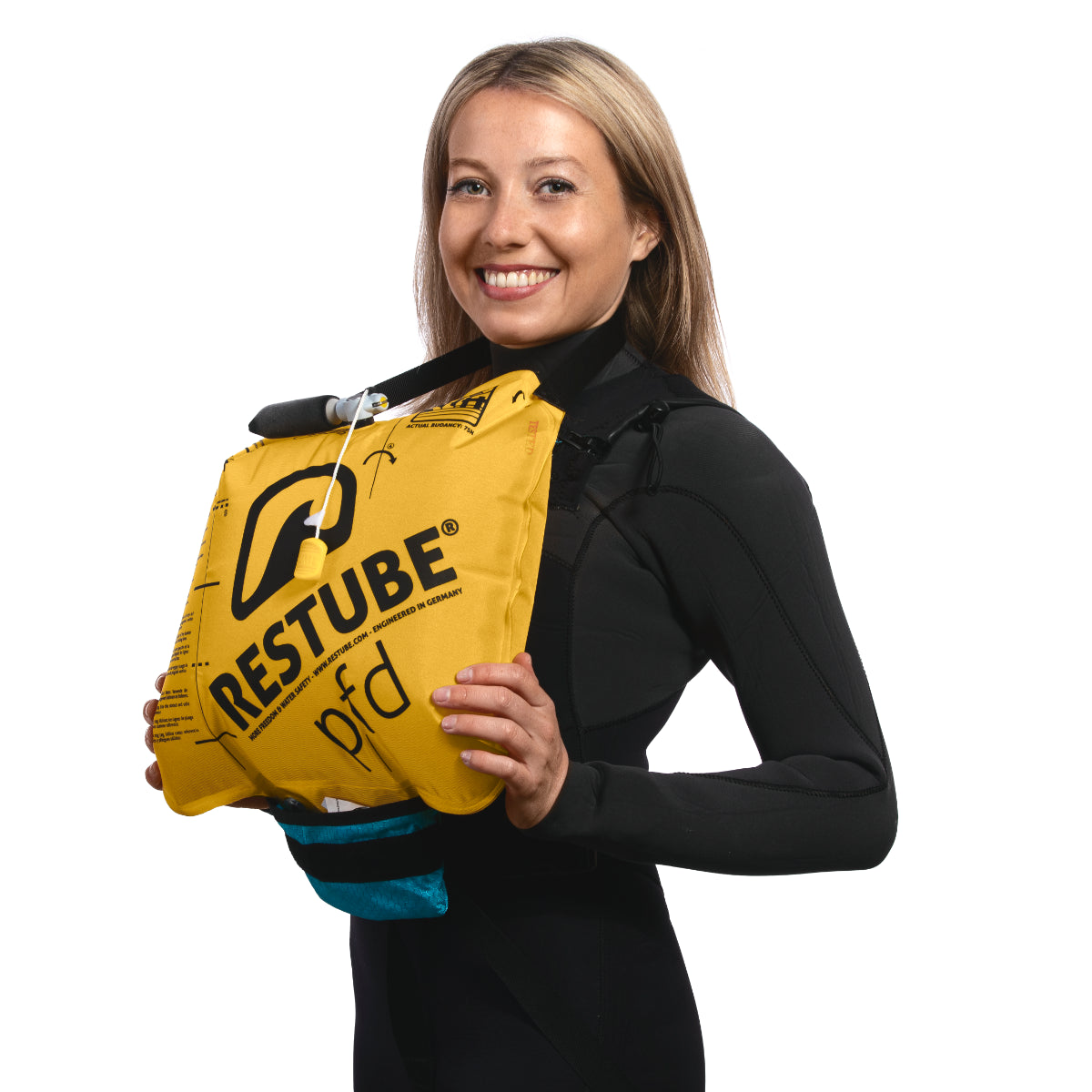PFD by Restube - inflated, with female model