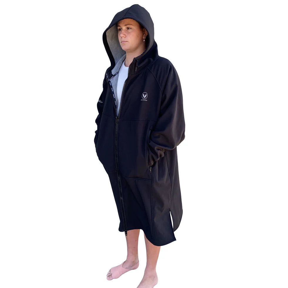 Vaikobi Beach Coat profile view with half open zip