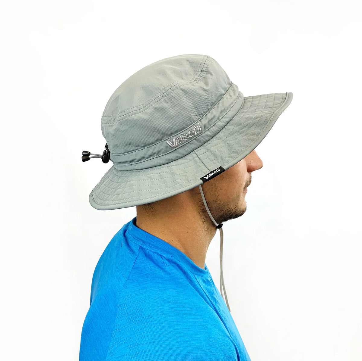 Profile view of Vaikobi UV Ocean Surf Hat in Grey