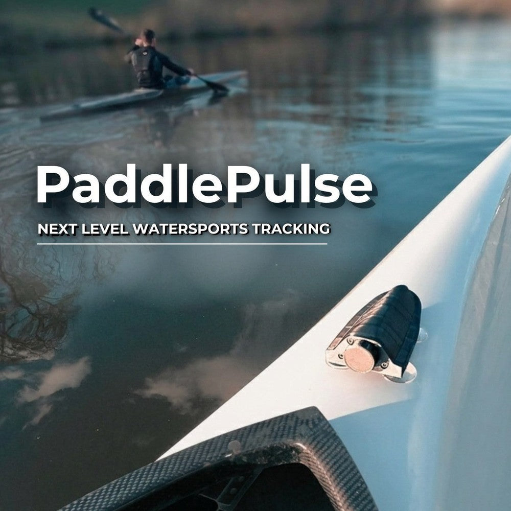 PaddlePulse Pro paddle sensor mounted on the stern of a racing kayak