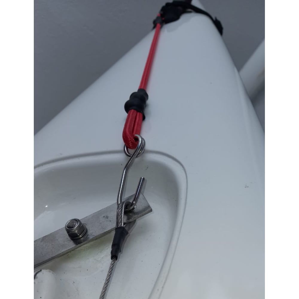 Mocke Emergency Steering Cord attached to rudder cable