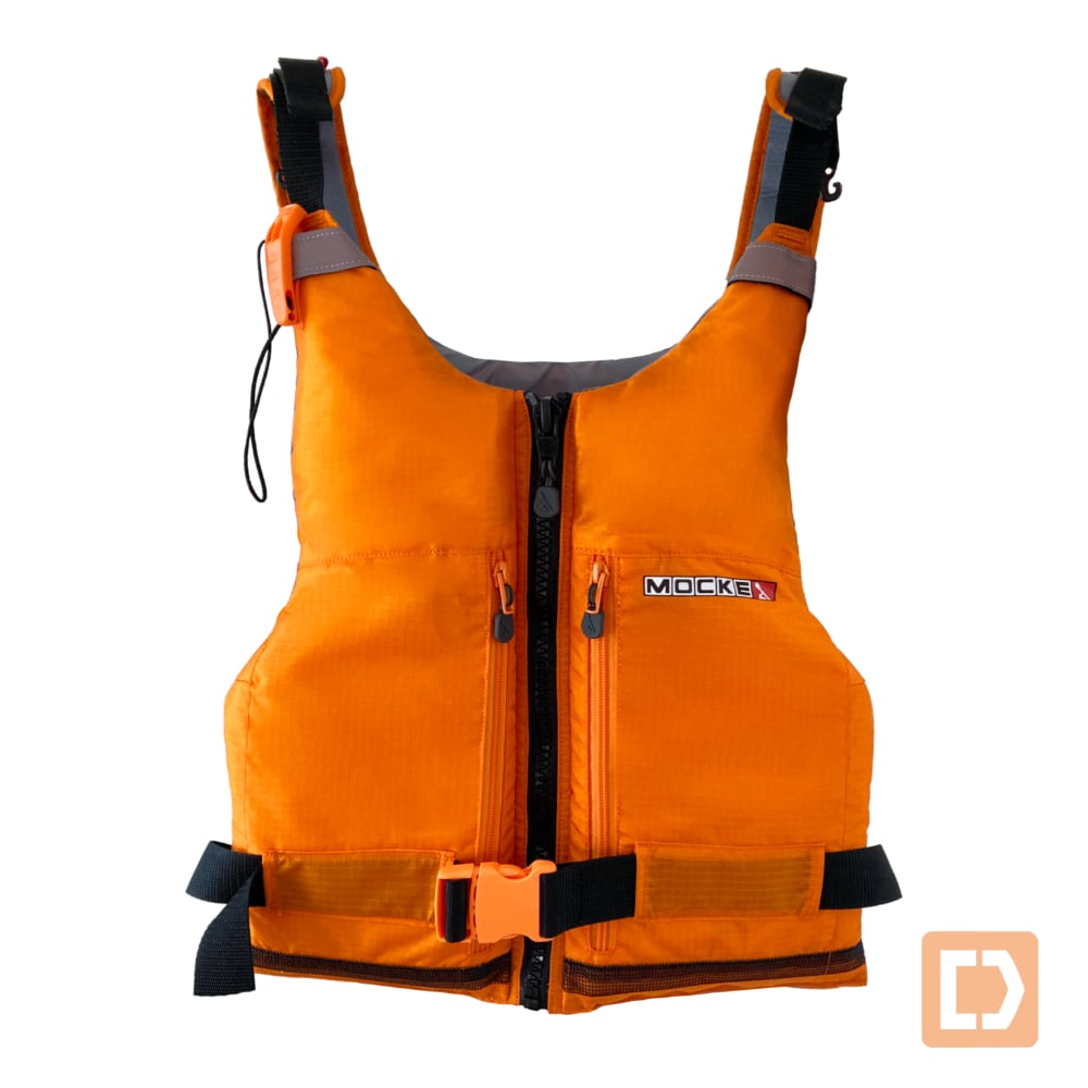 Mocke Flow Zip PFD - paddling life vest with front zip in orange color - front view