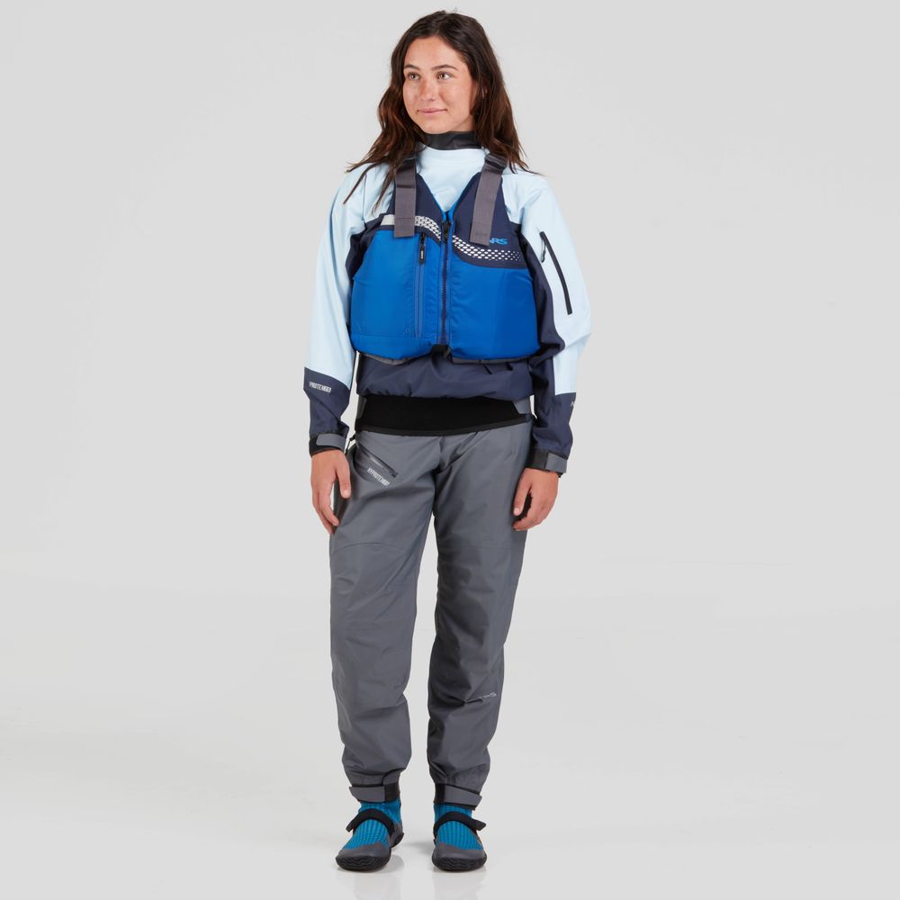NRS Womens Echo Paddle Jacket blue - with life vest front