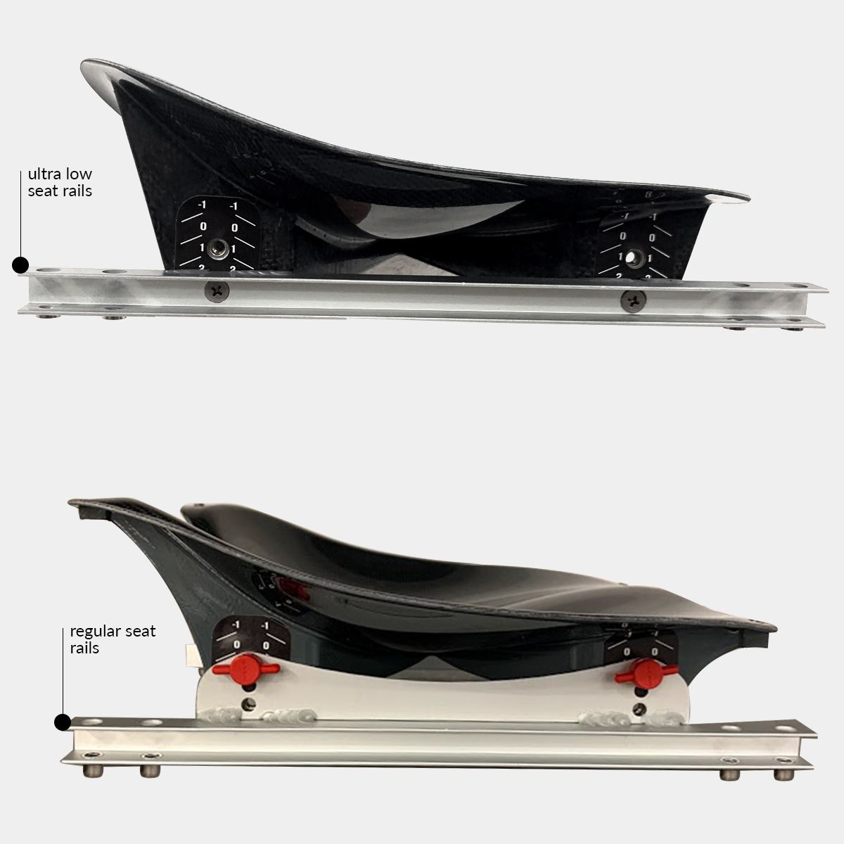 Nelo seat rails extra low compared to standard rails